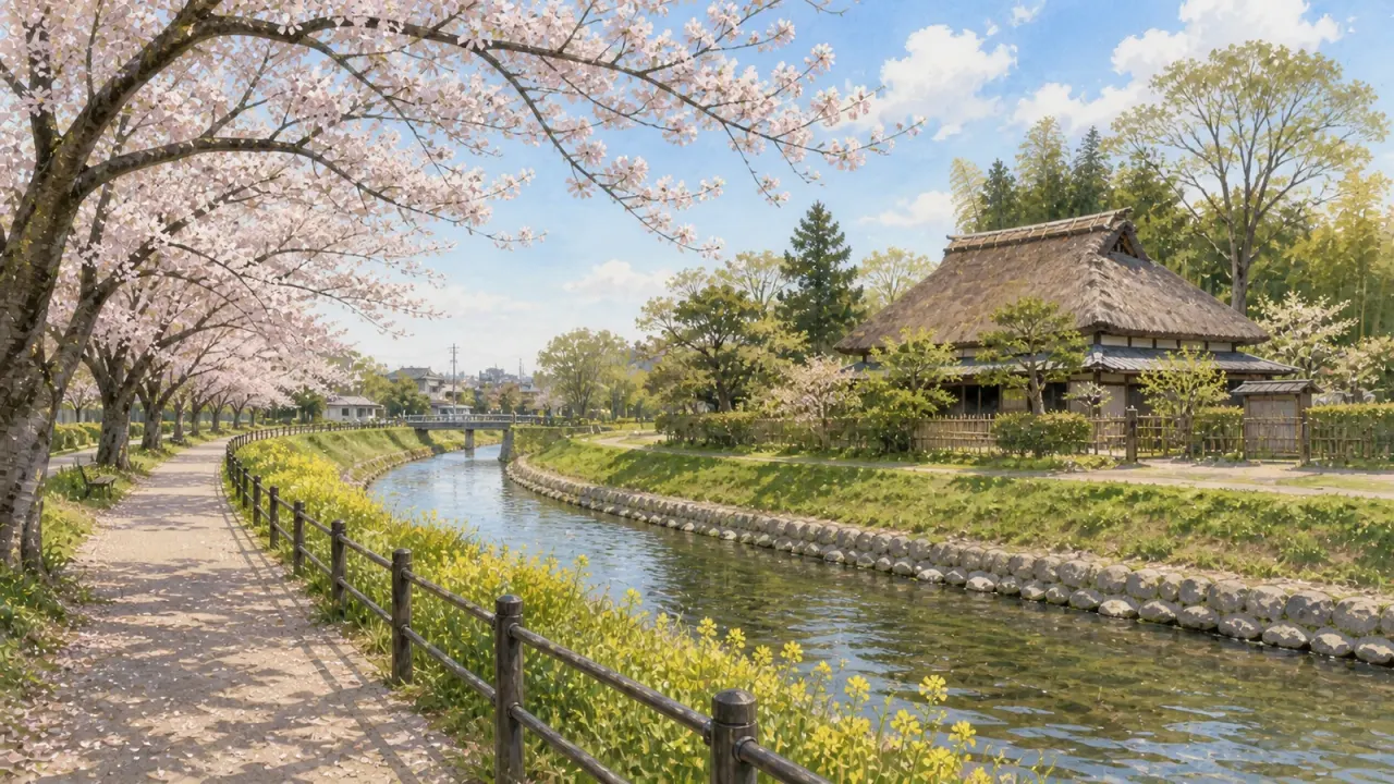 埼玉県朝霞市で黒目川沿いと旧高橋家住宅を歩く半日散歩ガイド。桜の名所として知られる黒目川、浜崎黒目花広場、国指定重要文化財の古民家をつなぐ歩き方を紹介します。