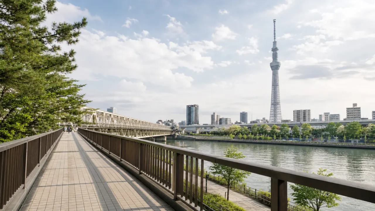 浅草駅・浅草寺から東京スカイツリーまで徒歩で行きたい人向けに、所要時間、すみだリバーウォークの開門時間、雨上がりや夜の歩き方、休憩しやすい寄り道を整理します。