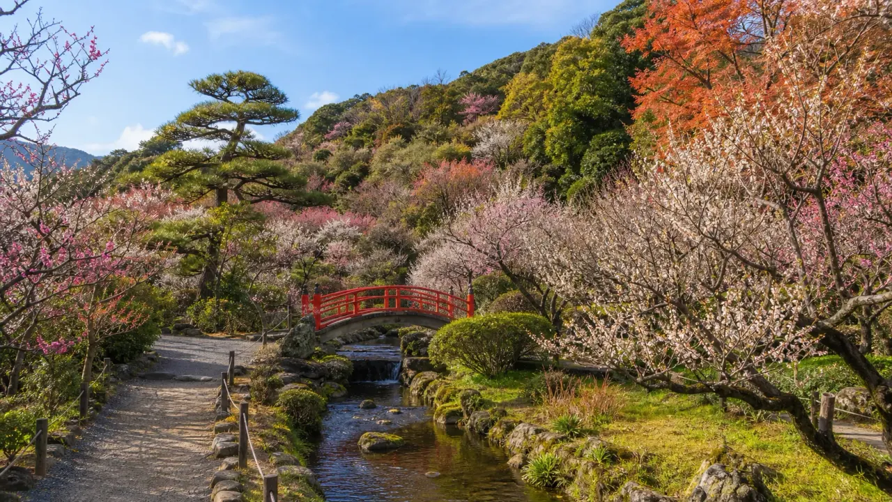 熱海市の熱海梅園を歩く散歩ガイド。梅、紅葉、梅見の滝、園内の橋をつなぐ回り方、来宮駅からのアクセス、梅まつり期間の料金をまとめます。