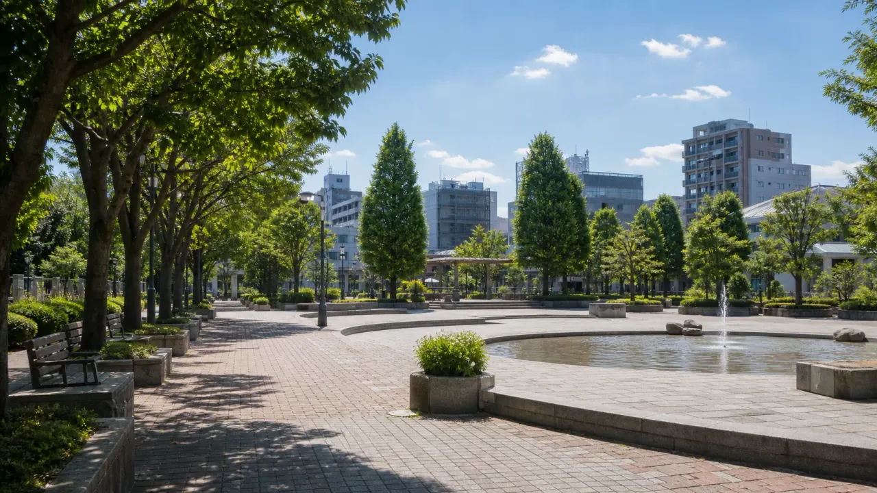 厚木市の厚木中央公園で、広場、噴水周辺、イベント会場の余白をゆっくり歩く散歩を紹介。本厚木駅北口から徒歩で行ける短時間の街なかコースです。