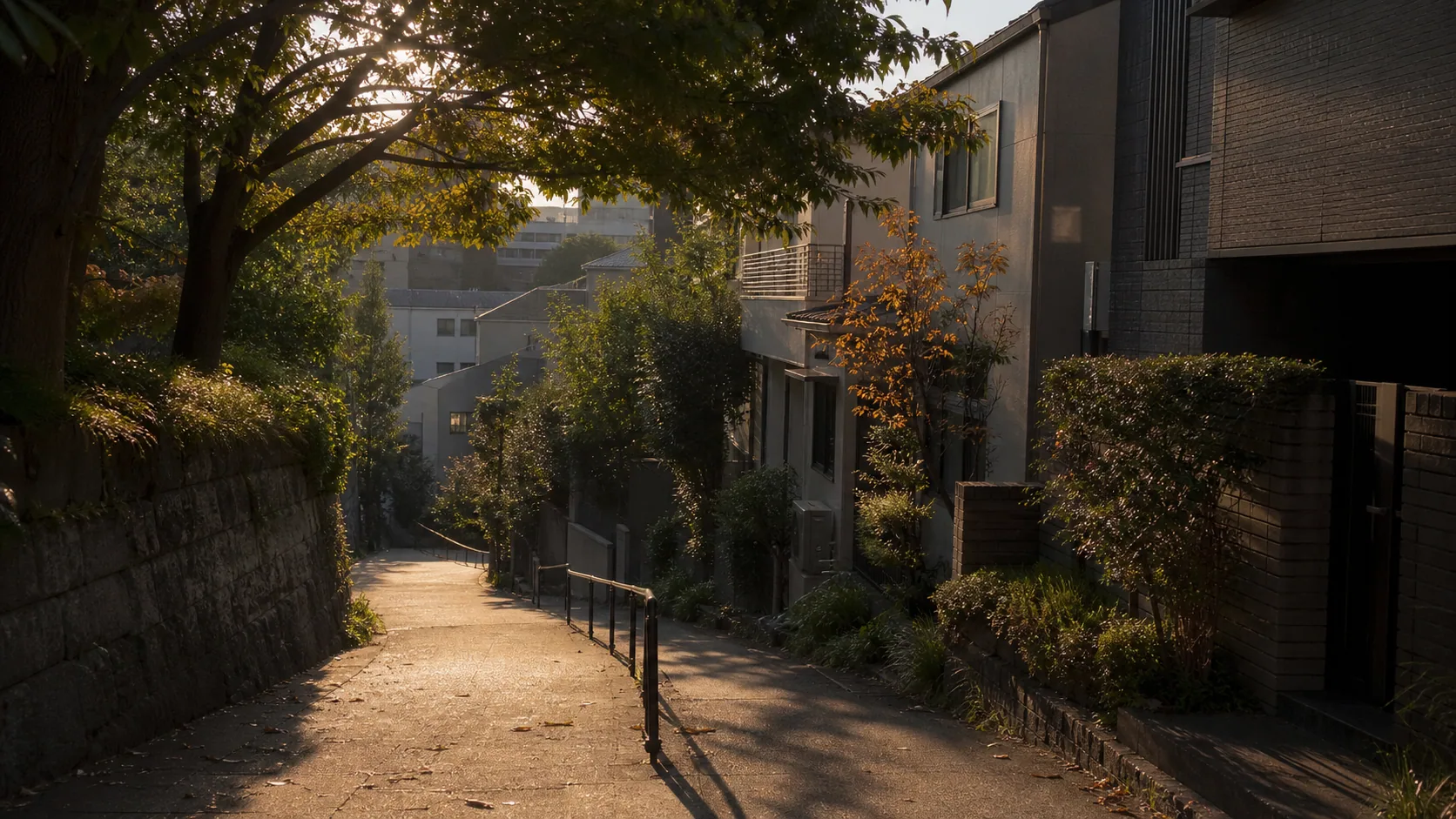 夕方の住宅街の坂道を歩く場面のイメージ