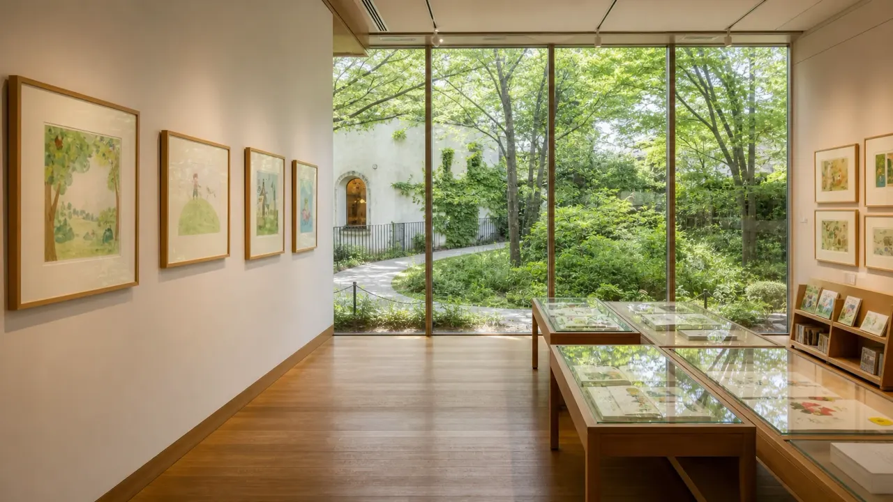 ちひろ美術館・東京をイメージした、絵本の展示室と小さな庭がある静かな美術館のカバー画像