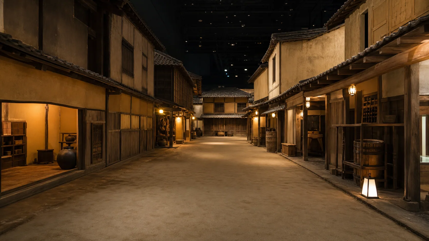江戸情緒を感じる屋内展示空間のイメージ
