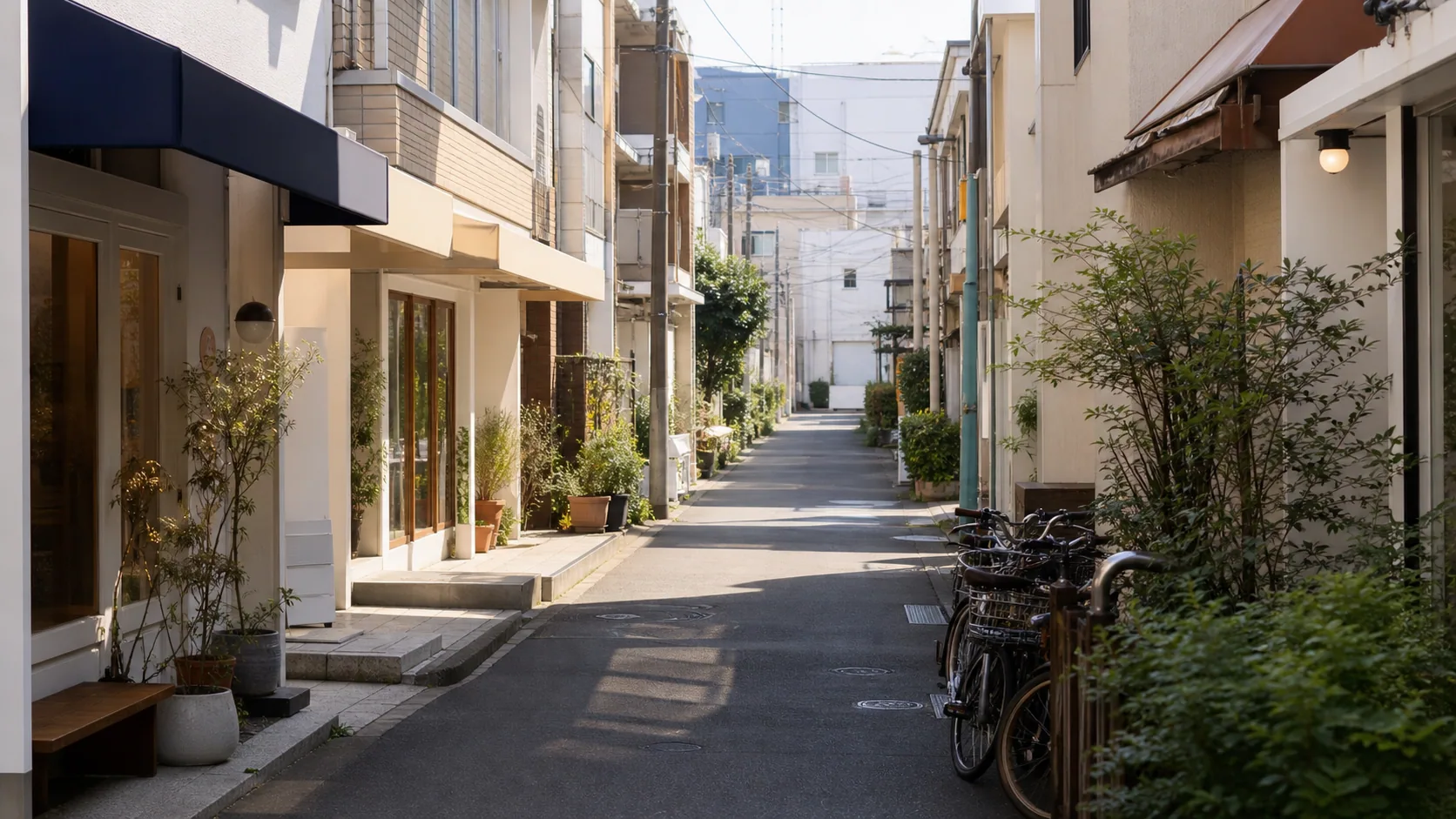静かな商店街と路地が続く街並みのイメージ
