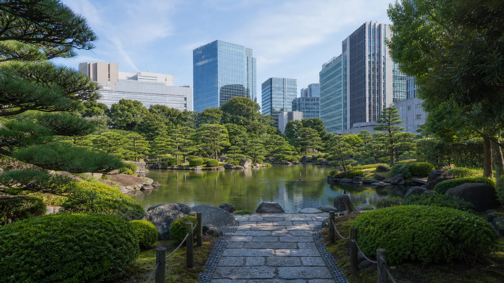 都心の庭園と水辺のイメージ