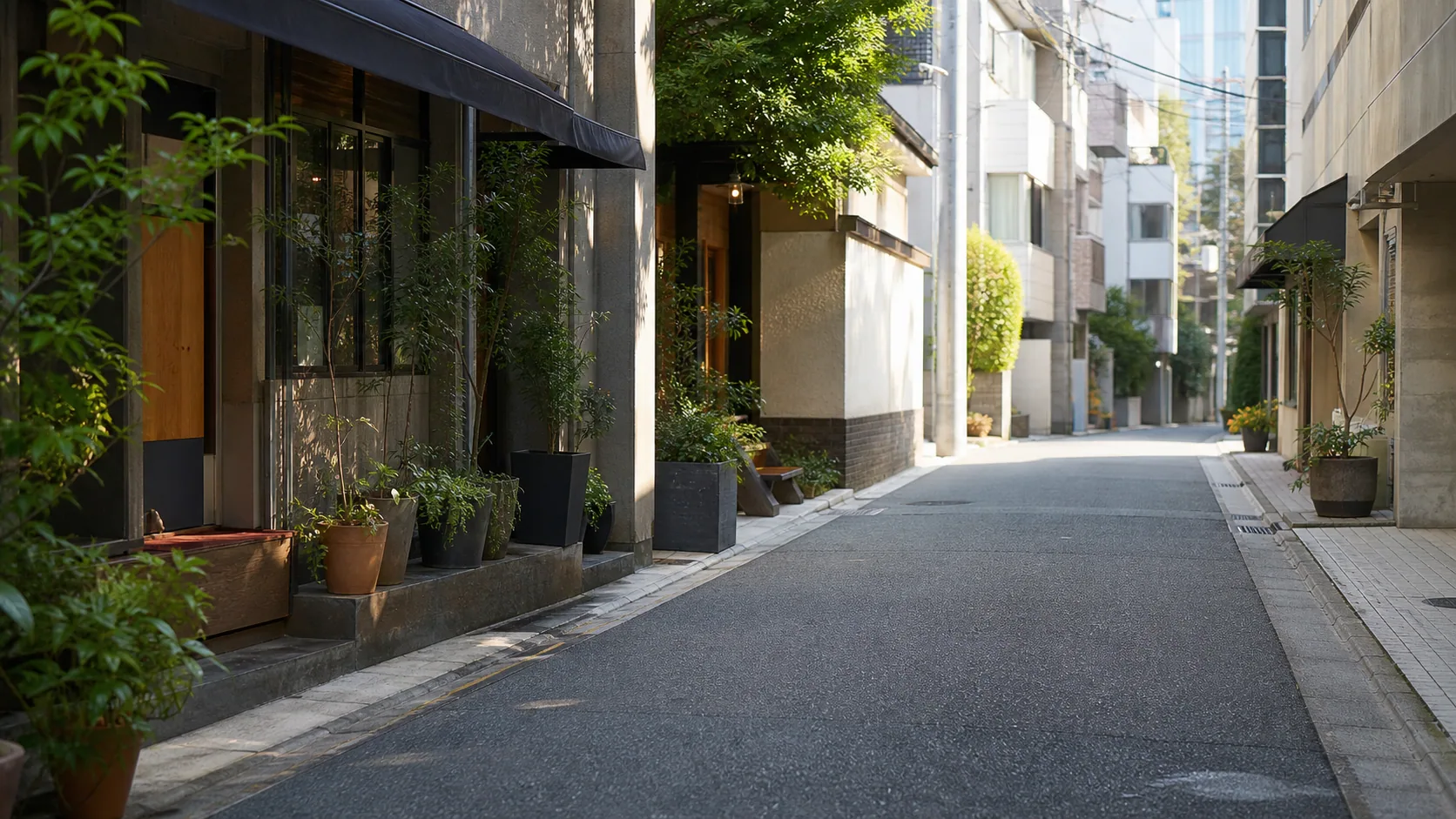植栽のある静かな商店街脇の通りのイメージ