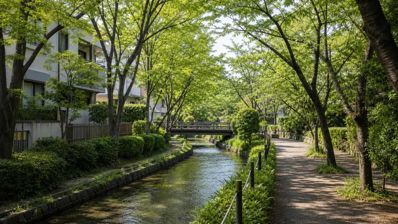 一之江境川親水公園を一之江・船堀方面へ歩く江戸川区の水辺散歩。全長3.2kmの親水公園で、緑・水遊び場・住宅街の落ち着いた景色を楽しむルートです。