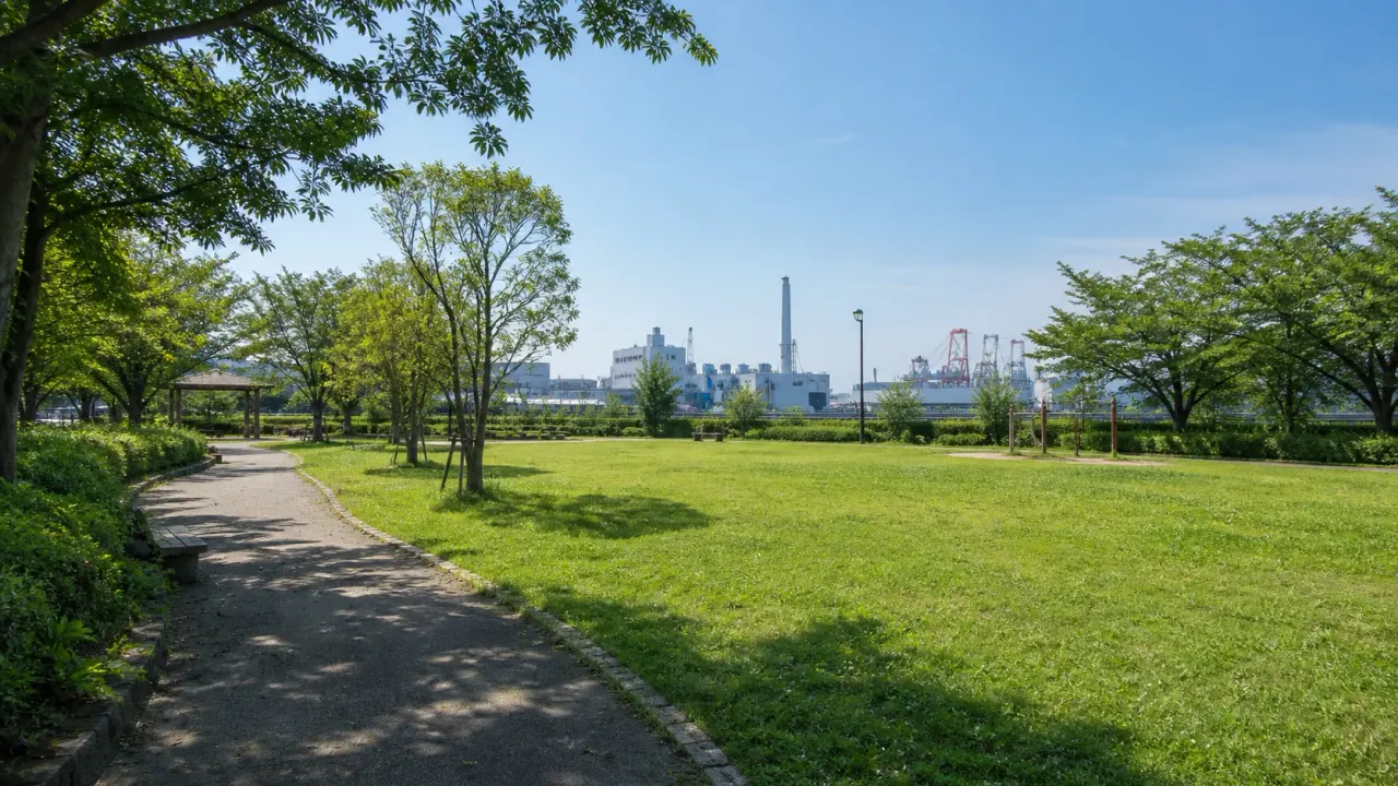 横浜市鶴見区の入船公園で、自由広場、健康遊具、遊具、ドッグラン周辺をゆっくり歩く散歩を紹介。工業地帯に近い弁天町で緑の余白を味わう短時間コースです。