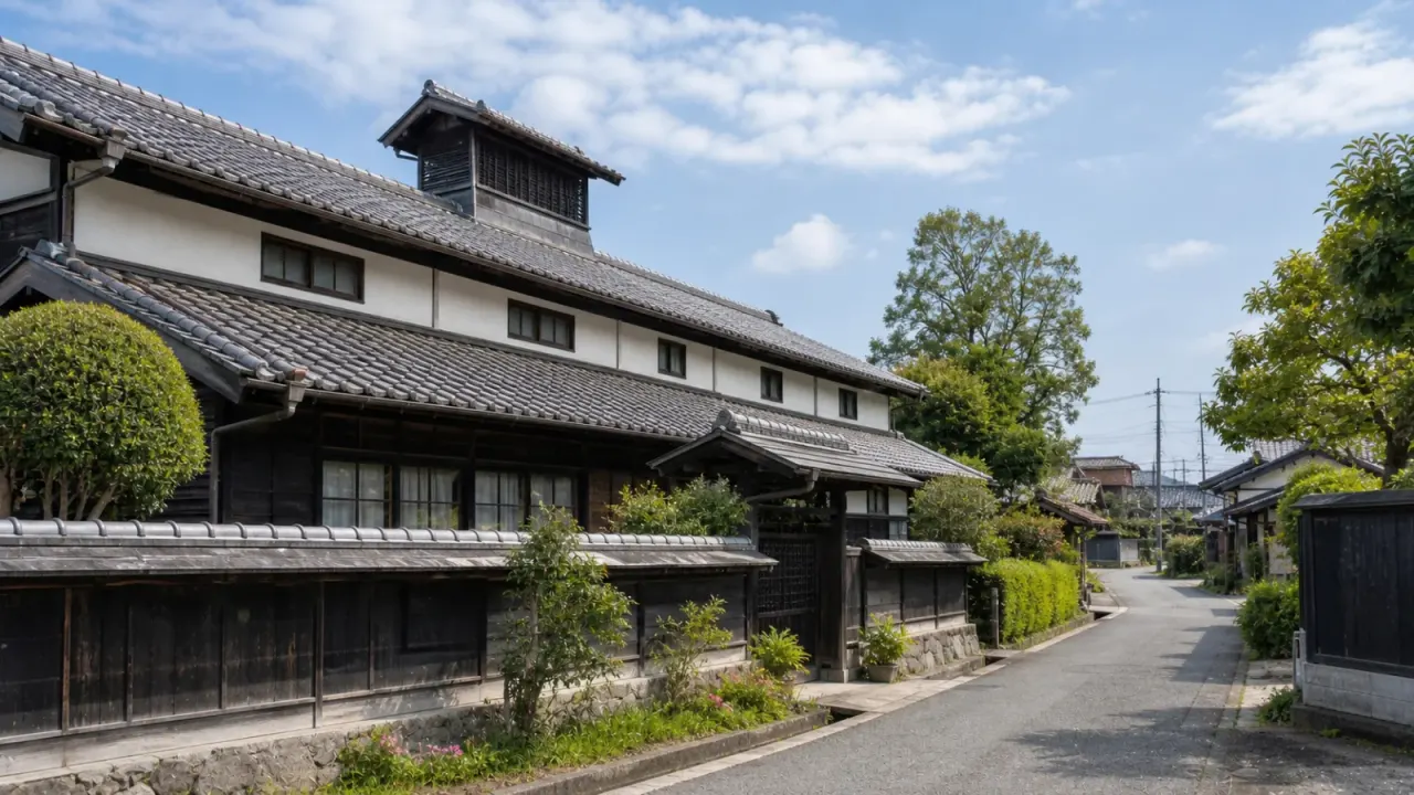 田島弥平旧宅の養蚕農家建築と静かな集落道をイメージしたカバー画像