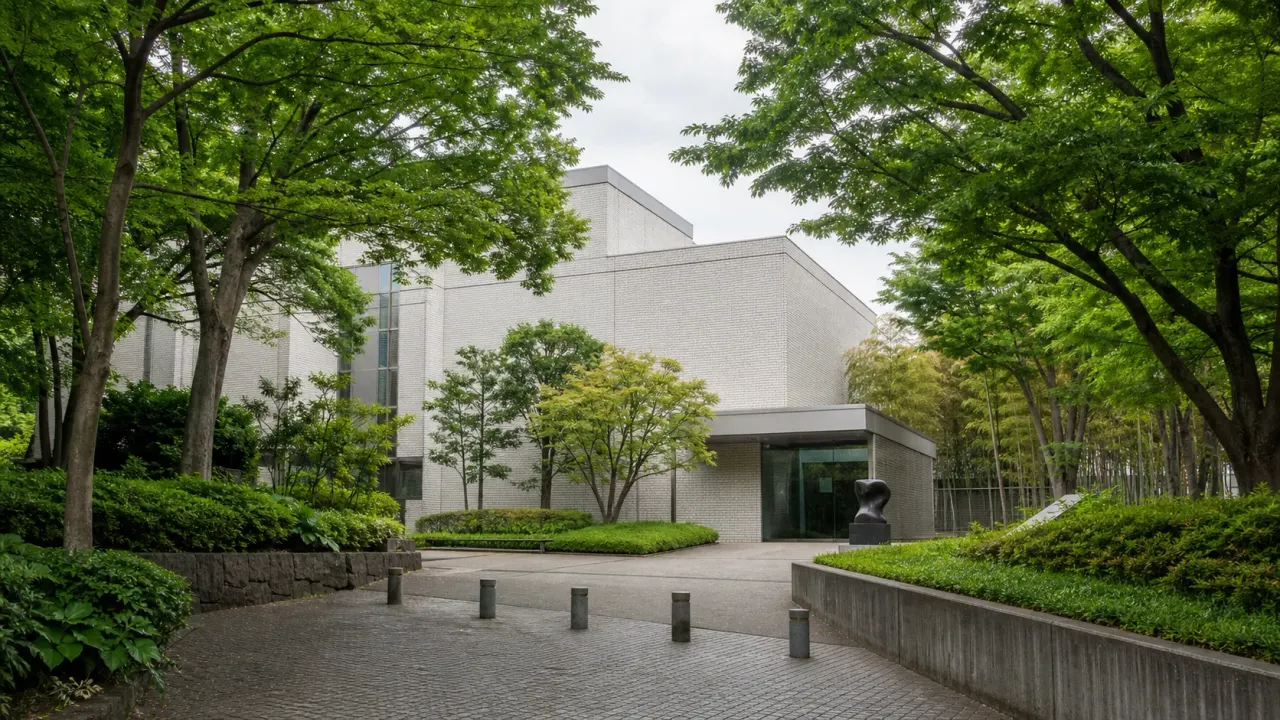 板橋区立美術館をイメージした、赤塚の緑に囲まれた静かな美術館外観のカバー画像