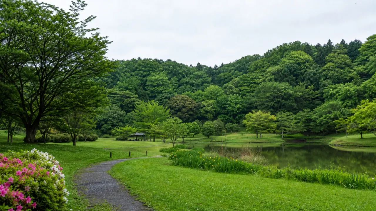 千葉市若葉区の泉自然公園を、草原、池、森の園路、桜やハナショウブ、紅葉の季節感で歩く散歩ガイド。千葉市内で自然へ深く切り替えたい日に使いやすい公園です。
