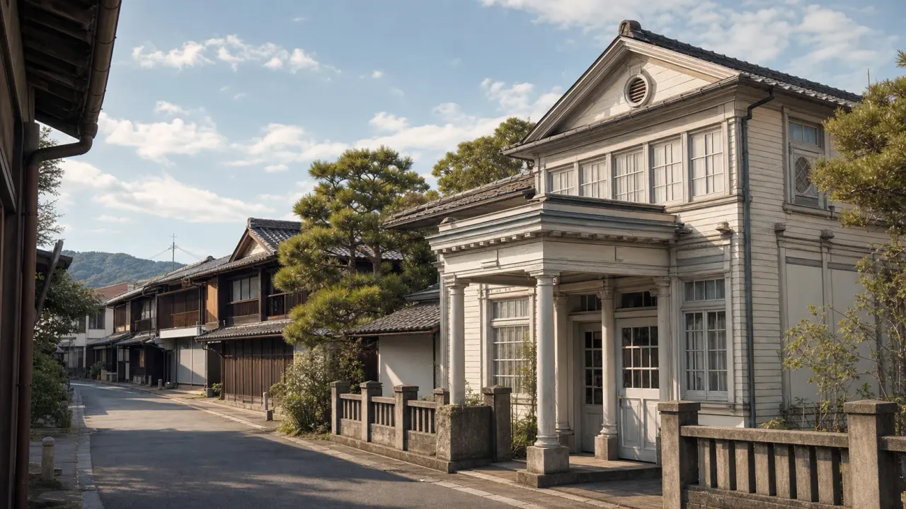 旧東海道の町並みに洋風の旧五十嵐歯科医院が立つ、蒲原宿散歩のイメージ画像