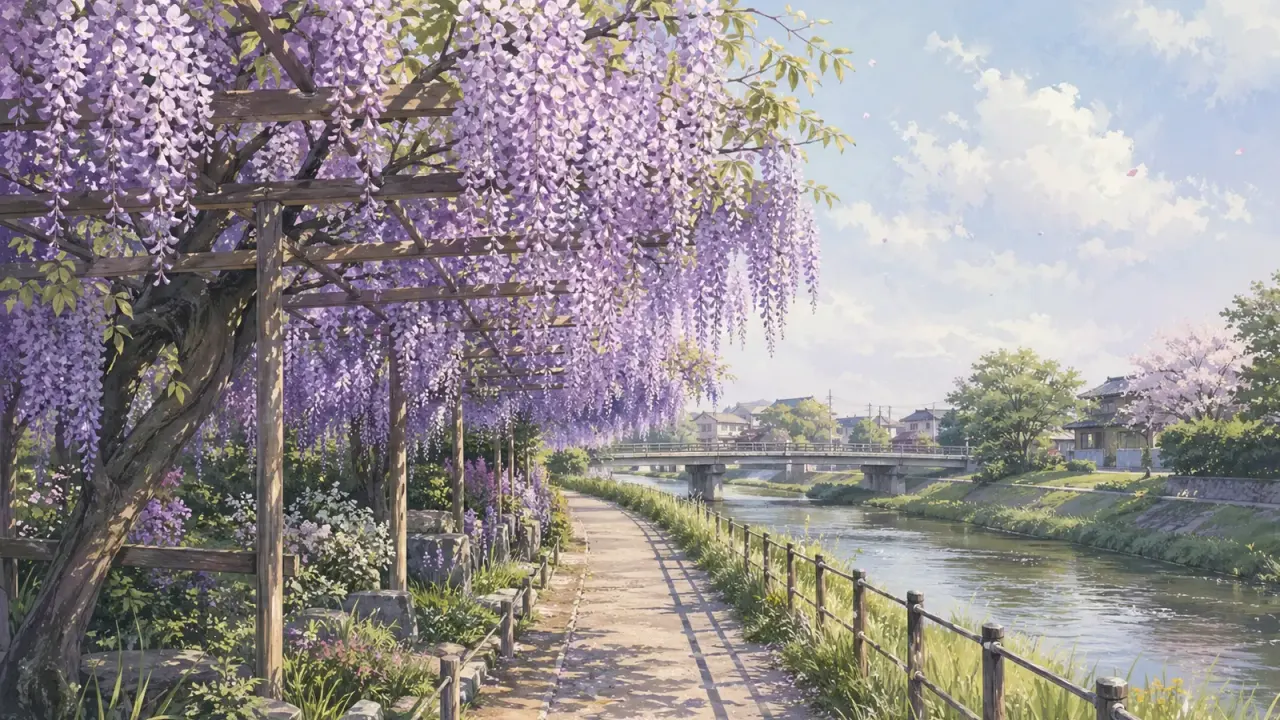 春日部の古利根川沿いと牛島の藤（藤花園）を組み合わせた春の散歩ガイド。2026年度の開園期間、時間、料金、ふじ通り周辺の見どころをまとめます。