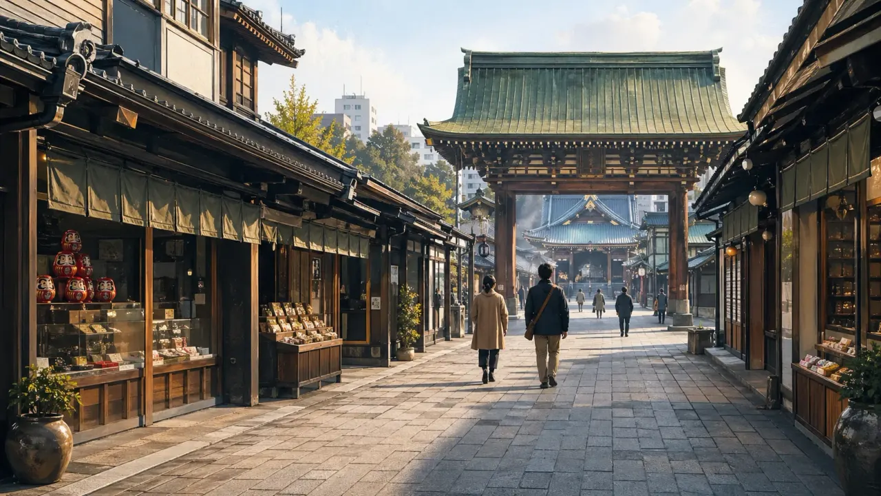 川崎大師平間寺と仲見世通りを、朝の短い散歩先として紹介。川崎大師駅から参道を歩き、大山門と境内で気分を整える1時間の使い方をまとめます。