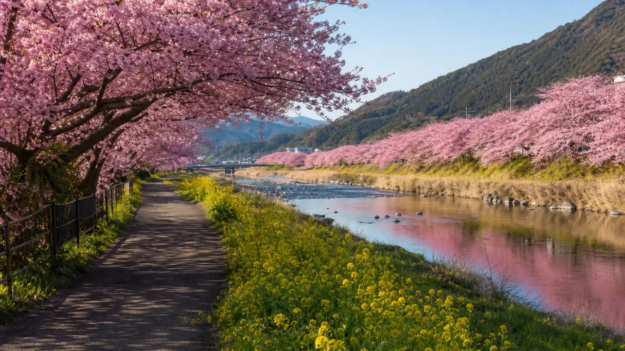 河津町の河津桜並木を歩く散歩ガイド。河津駅から河津川沿いへ出て、菜の花と早咲きの桜をゆっくり眺める回り方、混雑を避ける時間帯、河津桜まつり期間の注意点をまとめます。