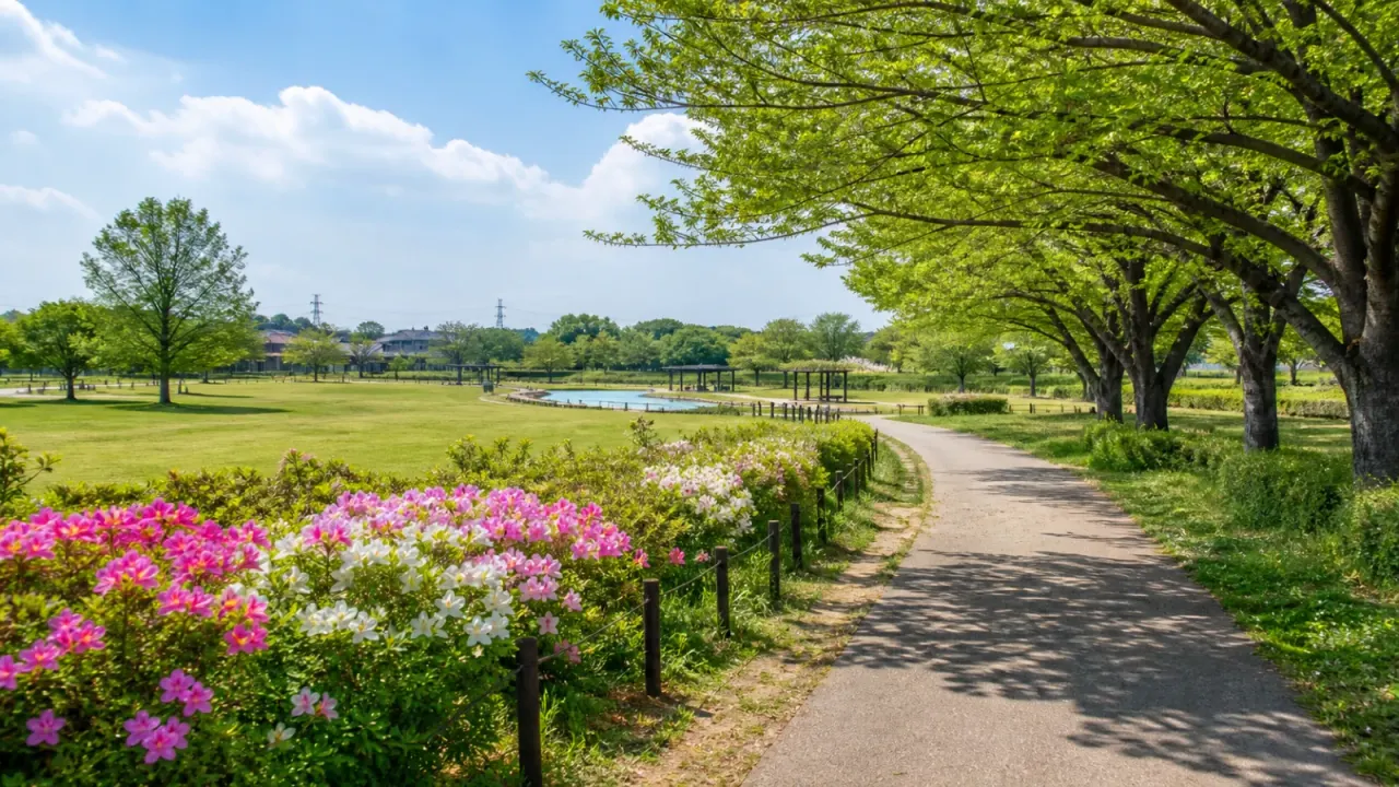 埼玉県加須市のキサイフーズはなさきふれあいパーク（加須はなさき公園）を歩く散歩記事。花崎駅から徒歩で向かい、公園の木立、ランニングコース、季節の花や遊び場を半日で楽しむポイントをまとめます。