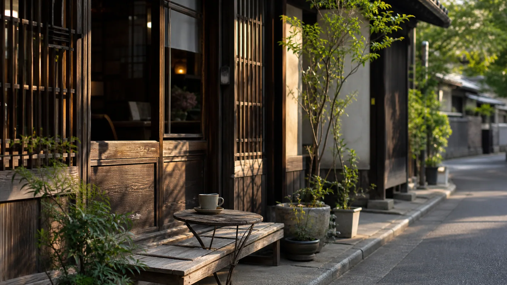 古い街並みの中でカフェ休憩する時間のイメージ