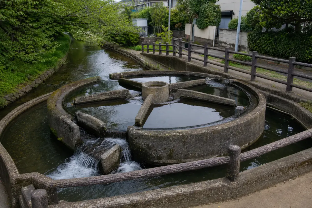 川崎市高津区の久地円筒分水で、二ヶ領用水の水が四つの堀へ分かれる構造と、平瀬川沿いの静かな水辺を味わう短時間散歩を紹介します。