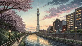 【東京の静寂】江東区旧中川の河川敷で静かな散歩を|水辺の旧中川水彩パークと夕暮れのスカイツリー