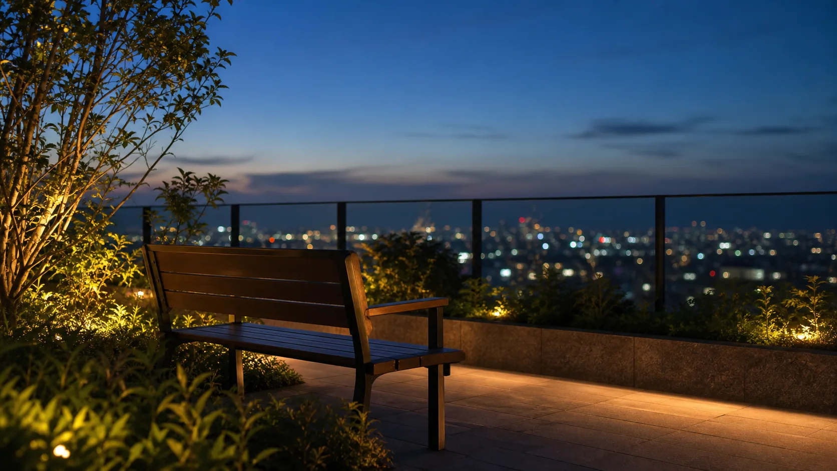 夕方の屋上ベンチで静かに過ごす場面のイメージ