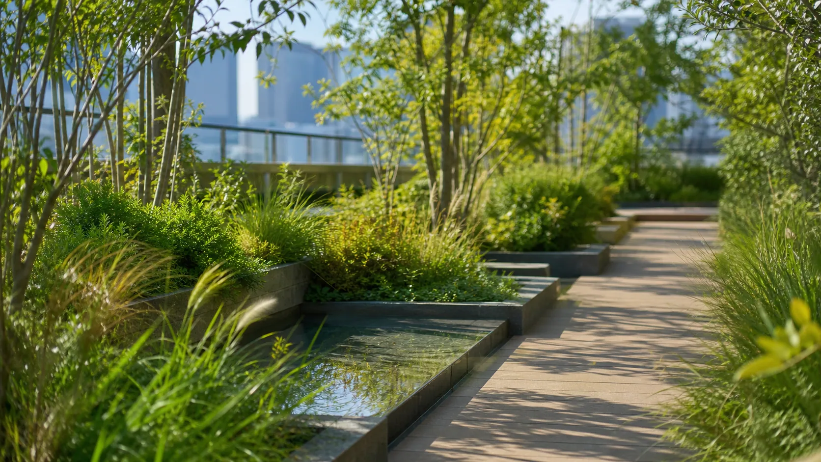 植栽と水辺の近景のイメージ