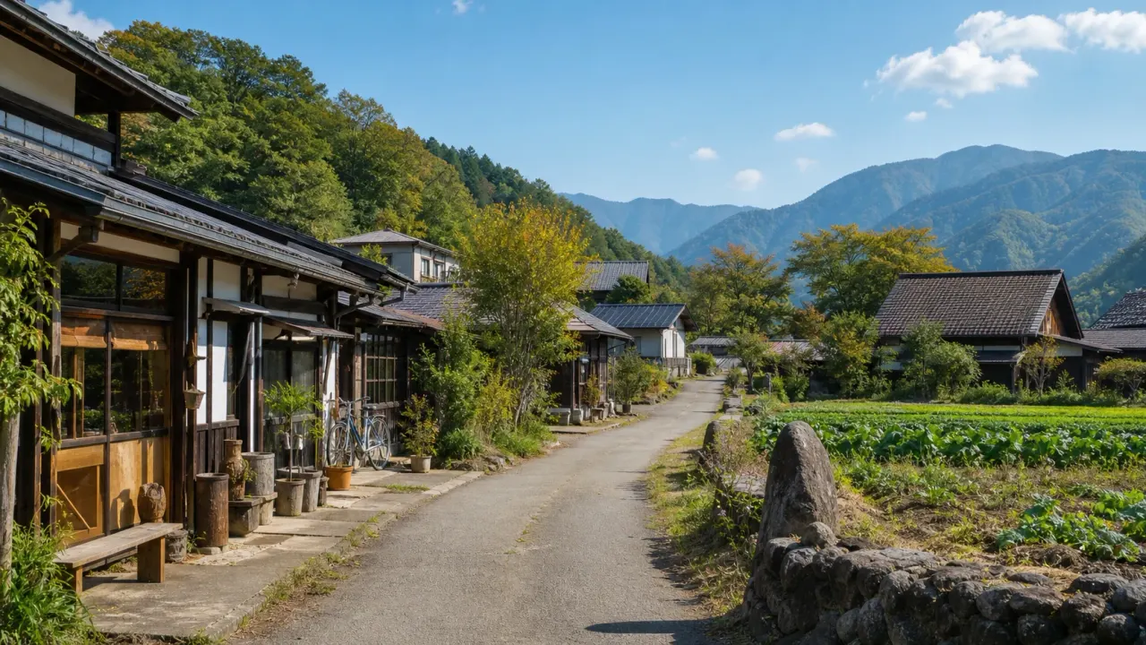たくみの里の宿場通り、体験工房の家、里山の田園風景をイメージしたカバー画像