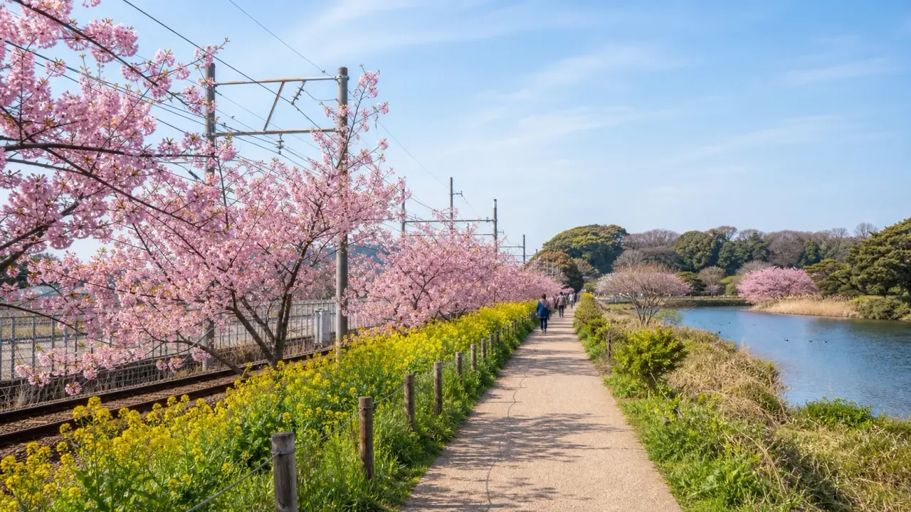 【三浦海岸の河津桜】小松ヶ池公園まで、菜の花と早春を歩く1時間半