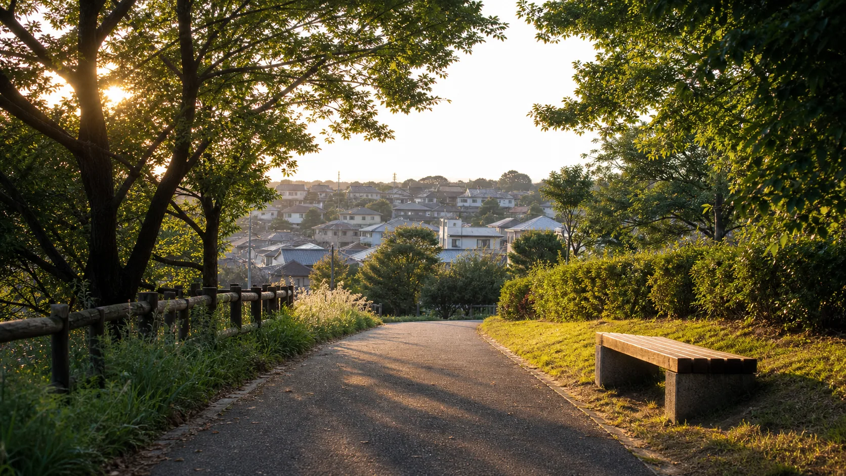 夕方の台地上の散歩道のイメージ