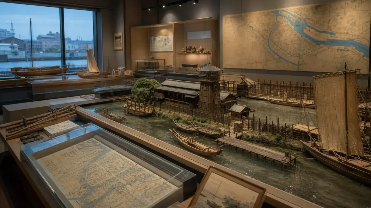 中川船番所資料館をイメージした、水運のジオラマと展示室のカバー画像