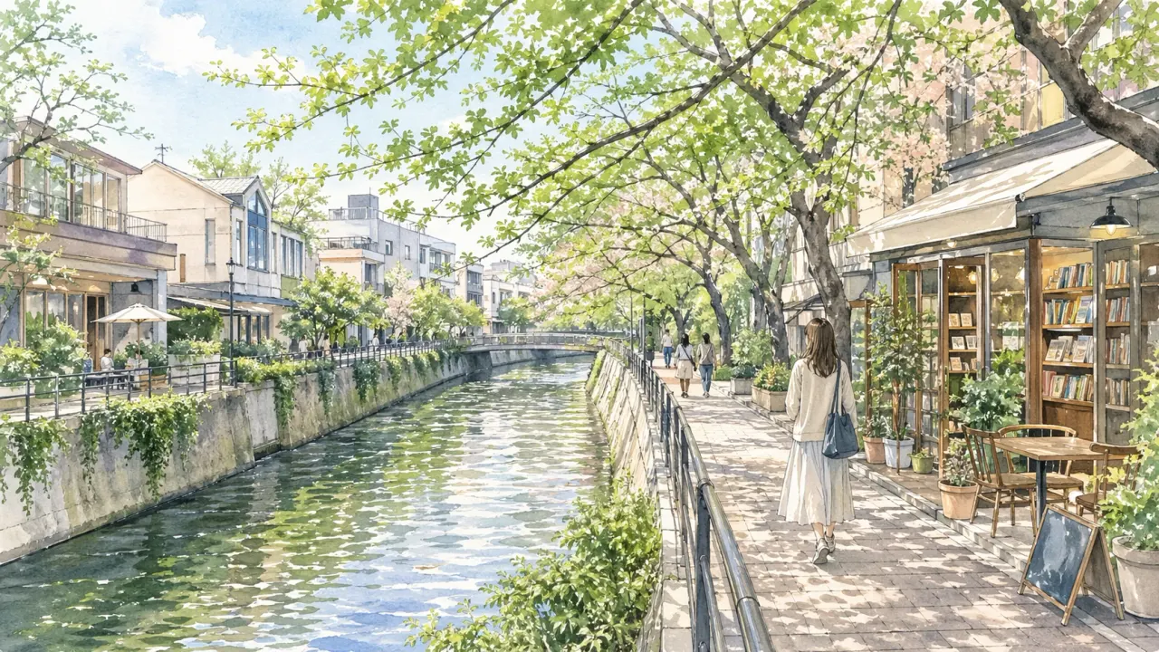 中目黒散歩コースを探す人向けに、目黒川沿い、高架下、ひとり散歩、雨の日、代官山・目黒方面へ広げる半日ルートを目的別に整理します。桜以外の新緑・紅葉の歩き方も紹介。