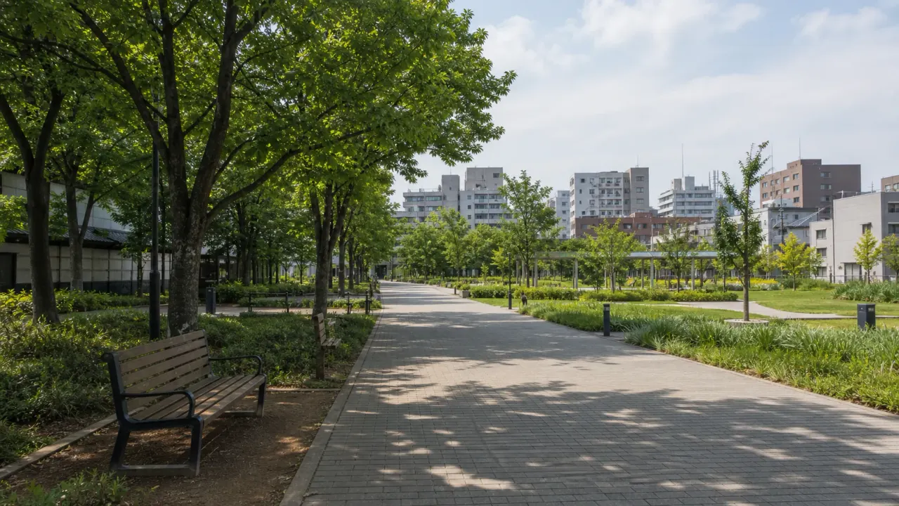 中野駅北口から公園と公開空間へ向かう無料休憩ガイドのイメージ