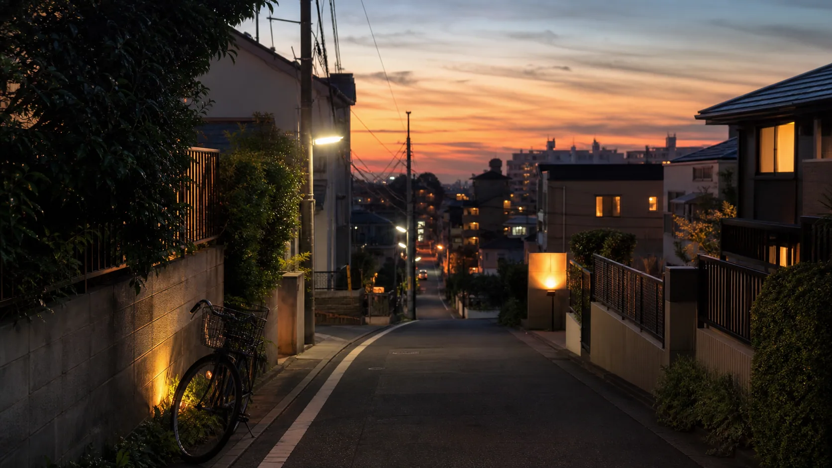 夕方の住宅街で静かに過ごす時間のイメージ