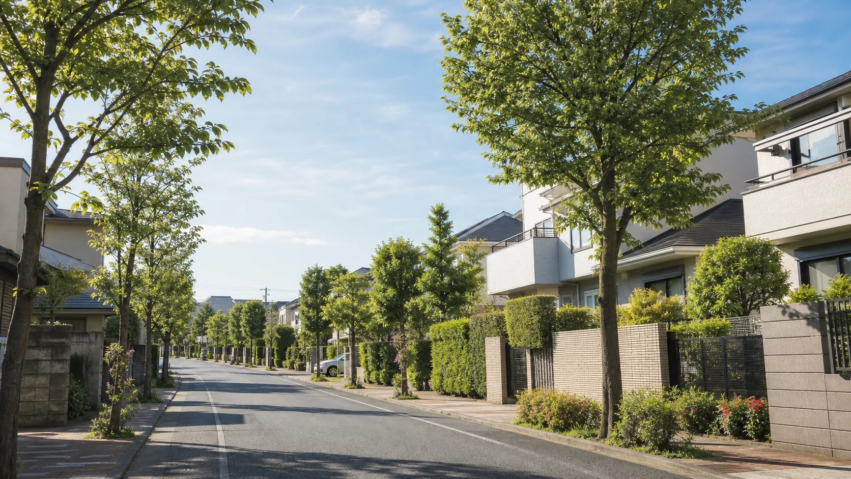 緑の多い住宅街と広い空のイメージ