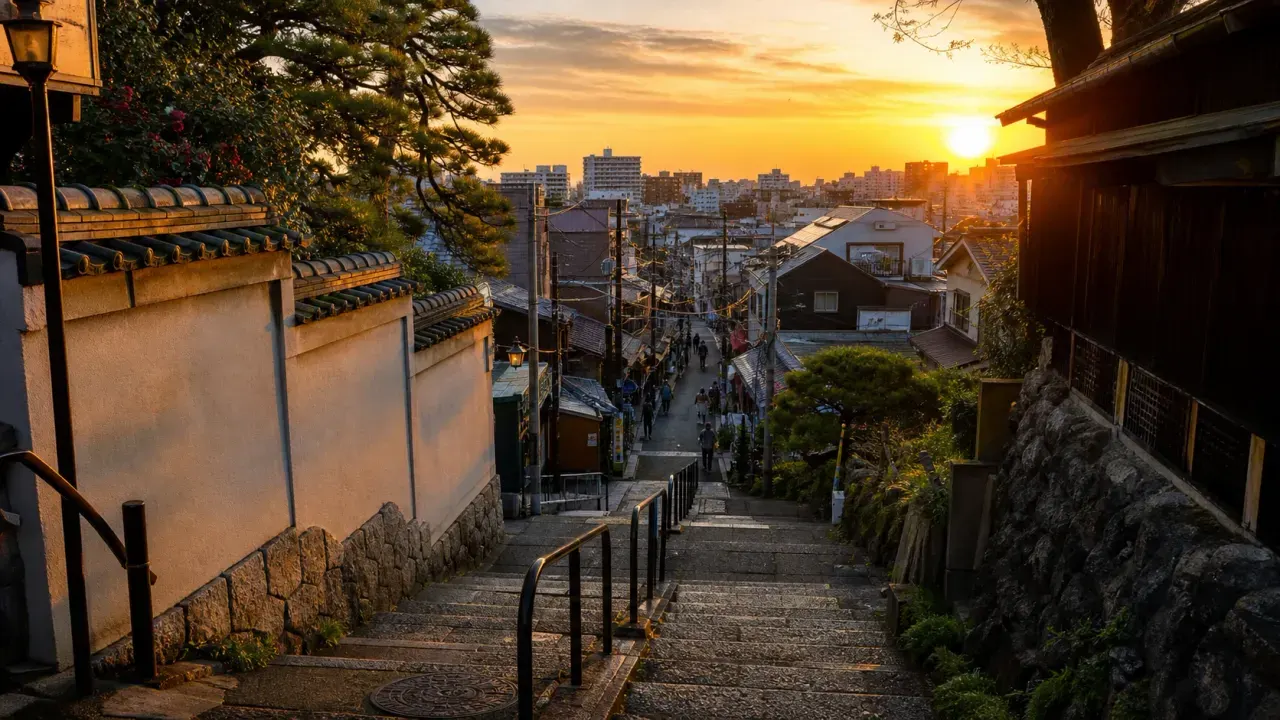 日暮里の坂道と夕やけだんだんをイメージした、夕方の下町散歩のカバー画像