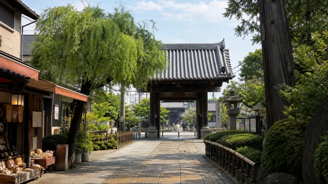 西新井大師の門前町をイメージした、参道と寺院の緑が見えるカバー画像