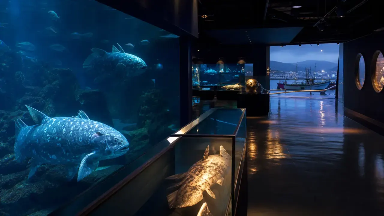 暗い水槽に深海生物が浮かび、港町の展示施設らしい雰囲気をイメージした沼津港深海水族館のカバー画像