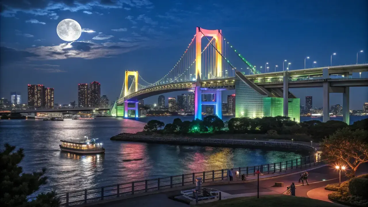 お台場海浜公園の夜散歩について、歩く順番、レインボーブリッジが見やすい場所、服装や持ち物、夜景を楽しみやすい時間帯をまとめました。デートにも一人歩きにも使いやすい内容です。