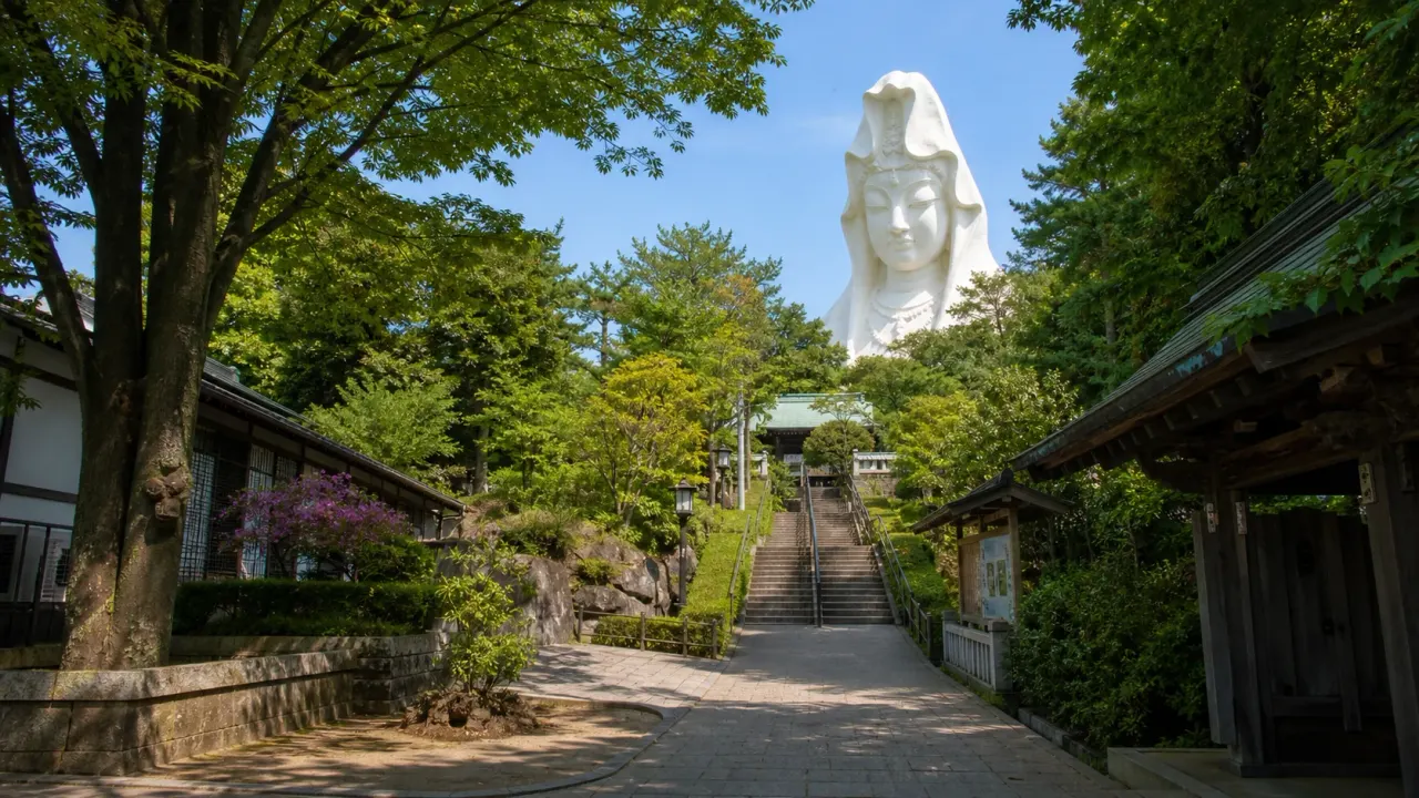 鎌倉市の大船観音寺で、大船駅近くの丘に立つ白い観音像と境内を短時間で歩く散歩を紹介。駅前から少しだけ坂を上がり、日常のすぐそばで気持ちを切り替える単体スポットです。