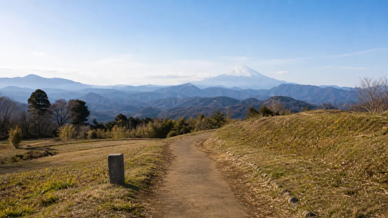 神奈川県大井町の富士見塚で、篠窪の丘、富士山、箱根連山、相模湾方面の眺めと矢倉沢往還の記憶をたどる散歩を紹介します。