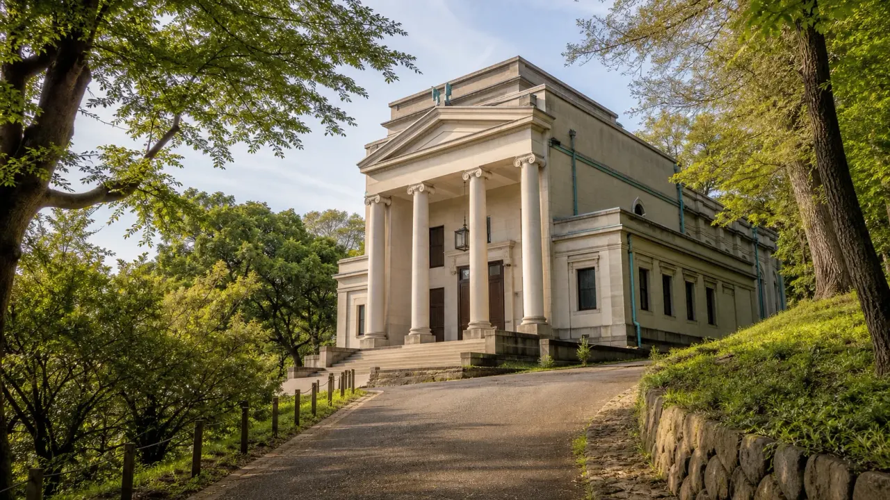横浜市港北区の大倉山記念館で、昭和初期の文化財建築、ギリシャ神殿様式のピロティー、ロビーや大倉山公園を短時間で見る散歩を紹介。大倉山駅から徒歩7分の穴場スポットです。