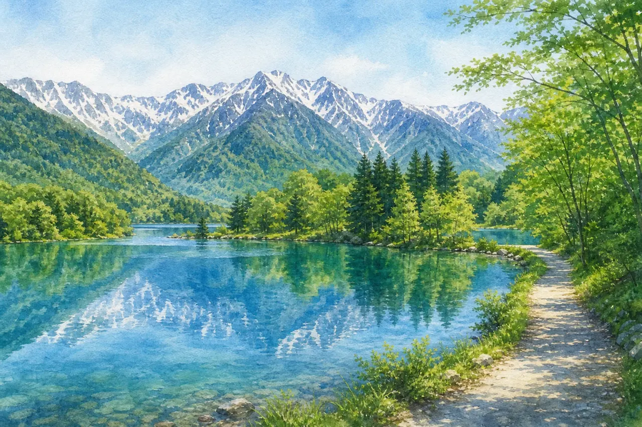 長野県大町市の仁科三湖を歩く散歩ガイド。木崎湖・中綱湖・青木湖の違い、湖畔散策、サイクリング、車や大糸線でのめぐり方を整理します。