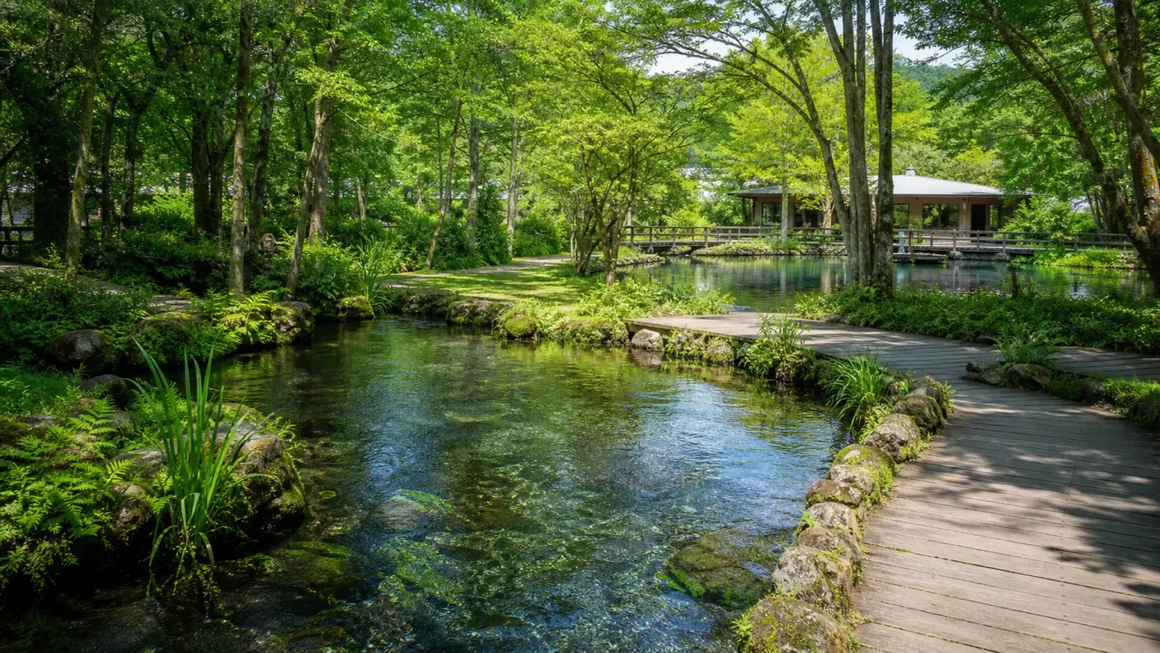 忍野村のさかな公園で、富士山麓の湧水、森の中の小川、山梨県立富士湧水の里水族館周辺を短時間で楽しむ散歩を紹介。公式情報をもとに、歩き方と施設利用の注意点をまとめます。