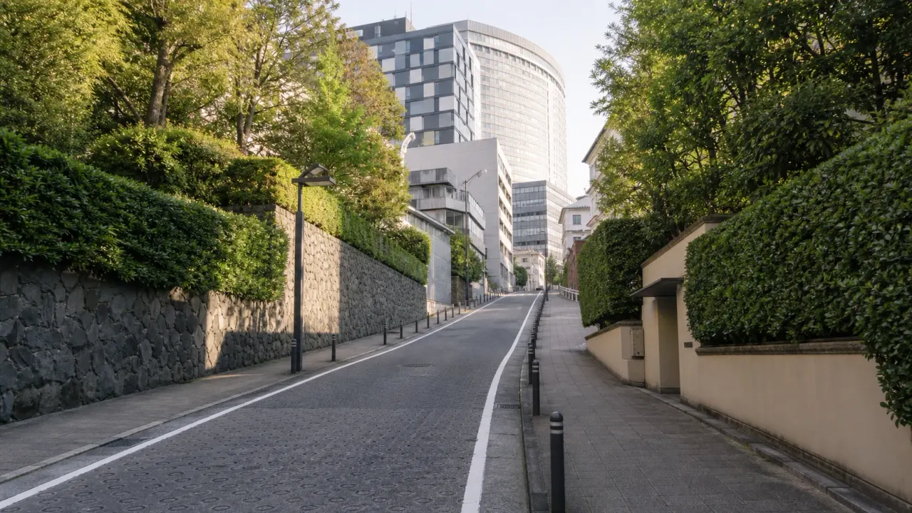 港区赤坂・虎ノ門の霊南坂を、坂名の由来、赤坂と虎ノ門の境目、六本木一丁目から歩く地形の見方から整理する坂道散歩記事です。60〜90分でめぐる歩き方も紹介します。