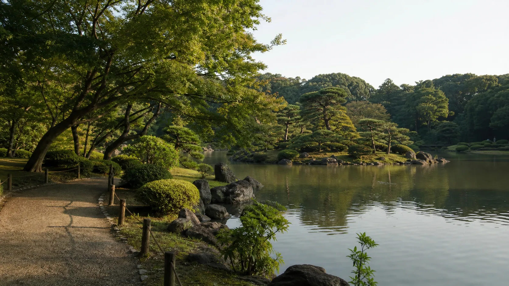 池を中心にした日本庭園の空気感のイメージ