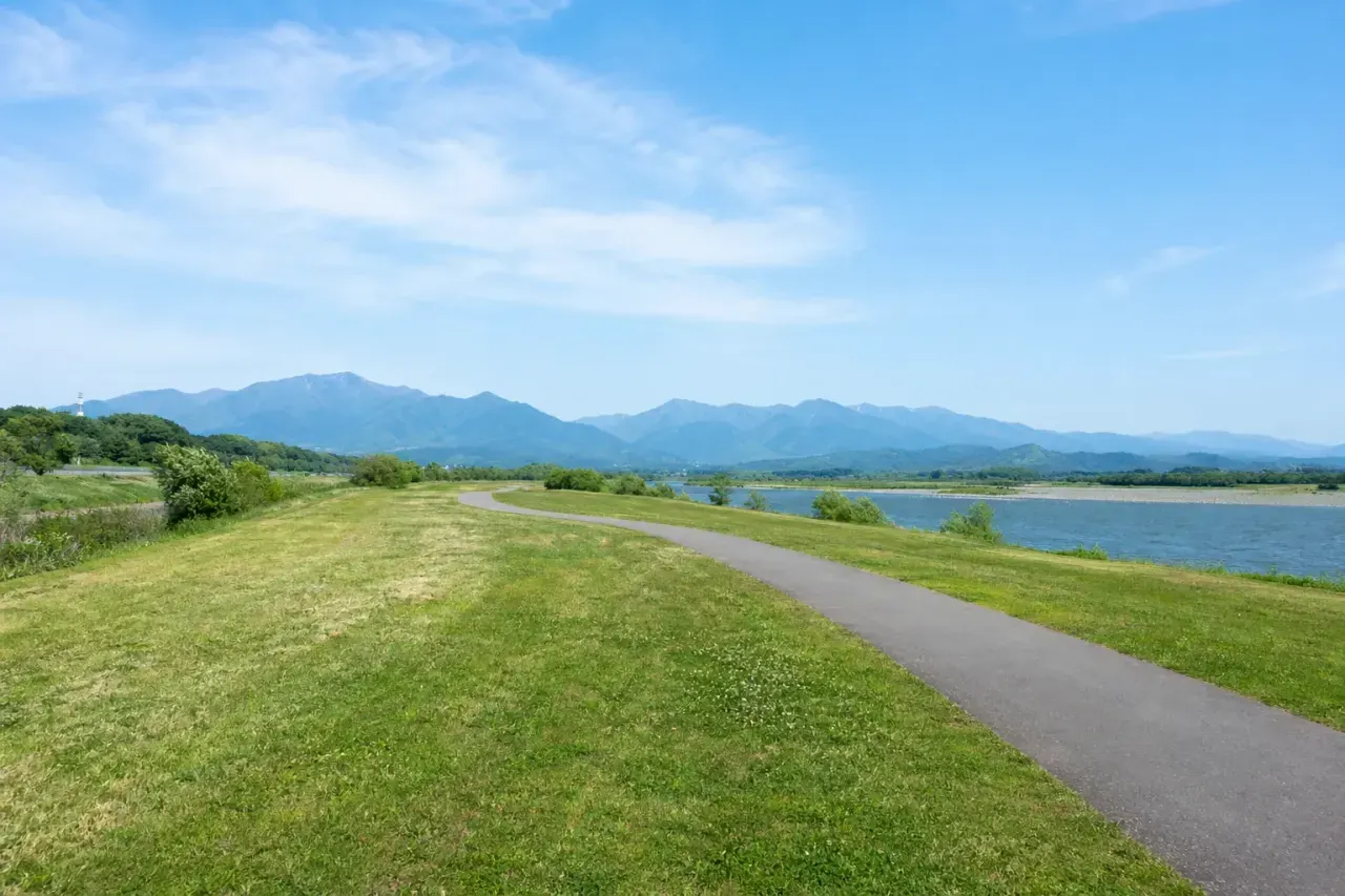 海老名駅徒歩圏の県立相模三川公園で、相模川と丹沢の眺め、鳩川遊歩道、芝生広場、自然観察園、夕焼けの丘を静かに歩く1時間半の散歩を紹介します。