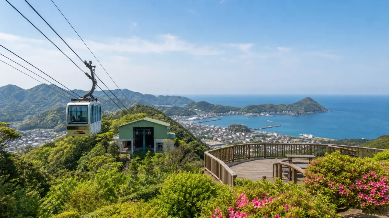 下田湾を見下ろす寝姿山自然公園の展望台とロープウェイをイメージしたカバー画像