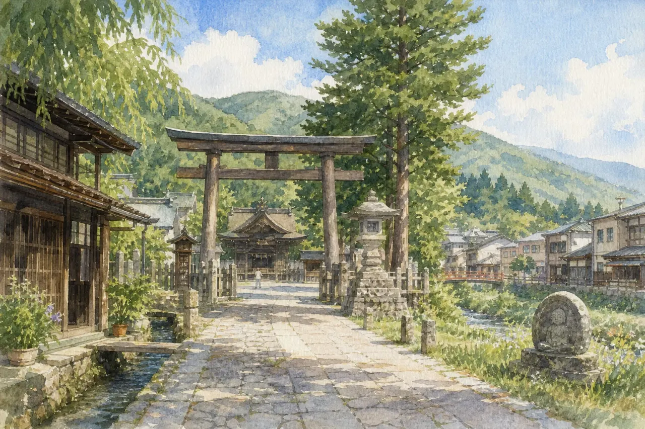 長野県下諏訪町で諏訪大社下社の秋宮・春宮、万治の石仏、中山道の温泉宿場を歩く散歩ガイド。下諏訪駅から半日で組みやすい歴史散歩として整理します。
