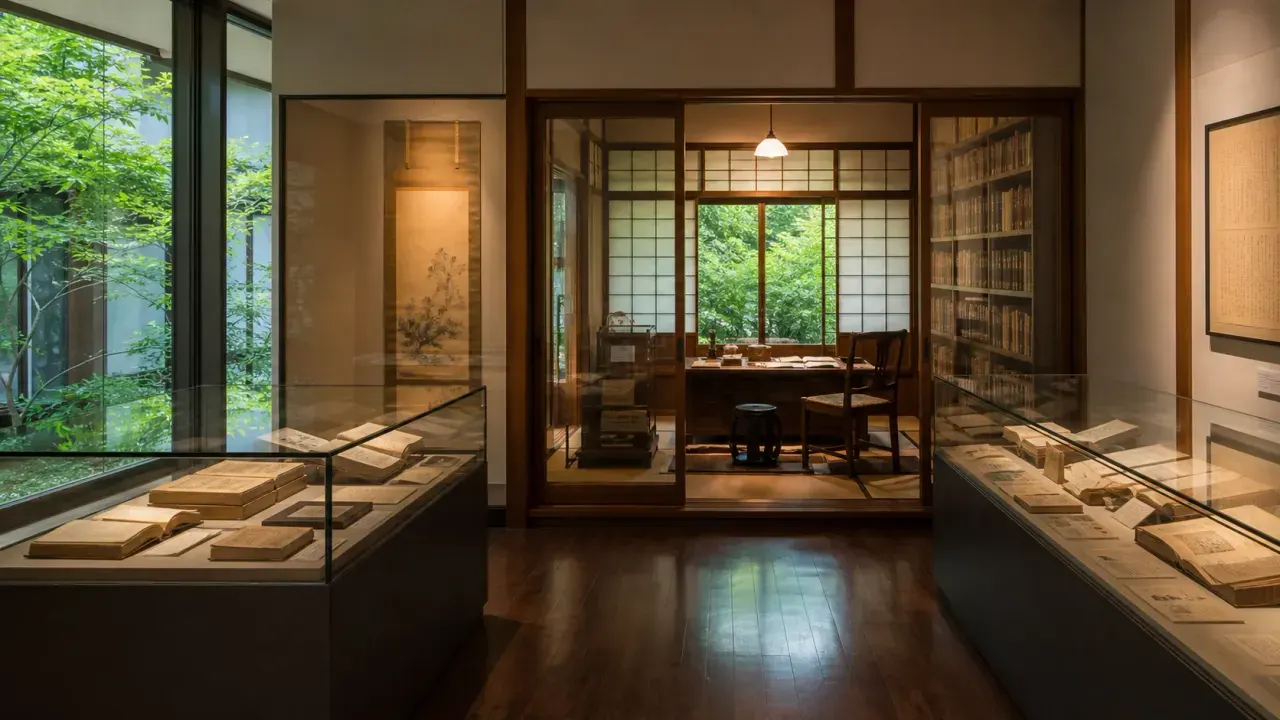新宿区立漱石山房記念館をイメージした、書斎再現展示と文学資料のカバー画像