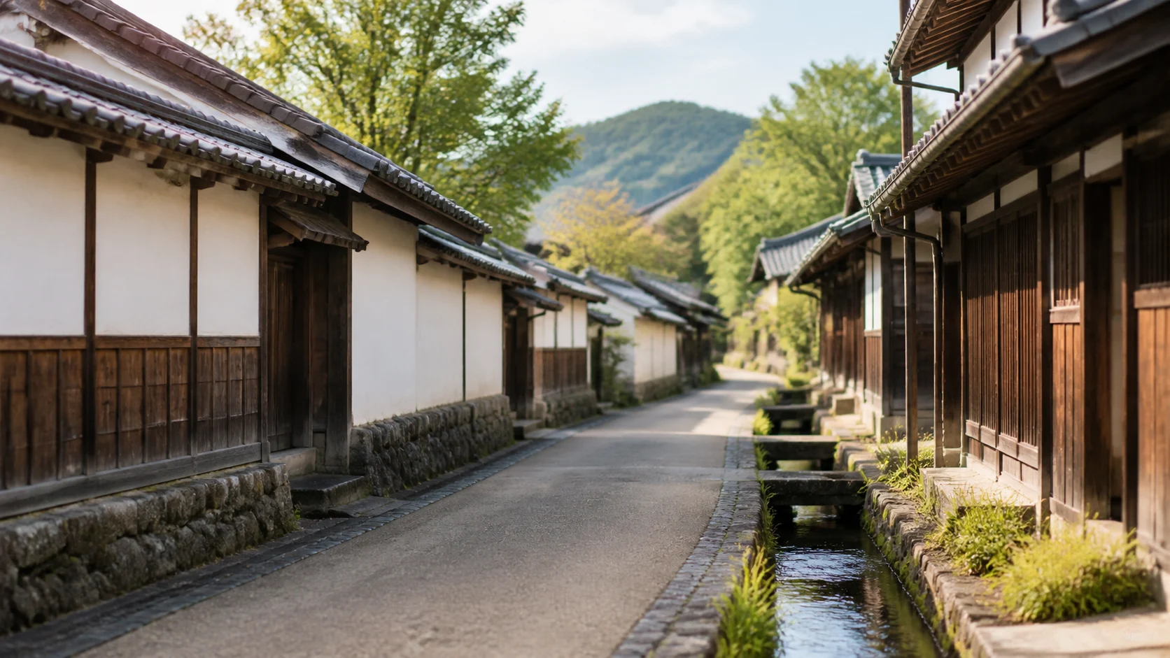 古い町並みの路地と水路が続く旧街道散歩の補助画像