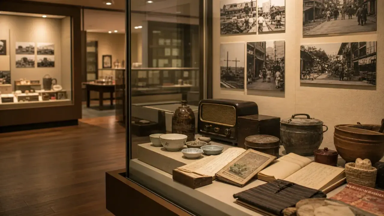 昭和館をイメージした、戦中・戦後の暮らしの資料と静かな展示室のカバー画像